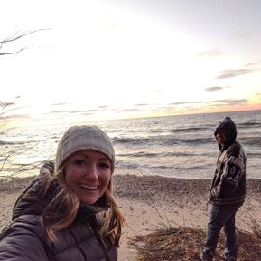 Company retreat near Lake Michigan (owners on a beach hike)